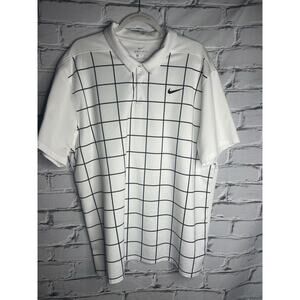 Nike Golf Dri-Fit Mens Short Sleeve White W/ Black Grid XXL Golf Shirt